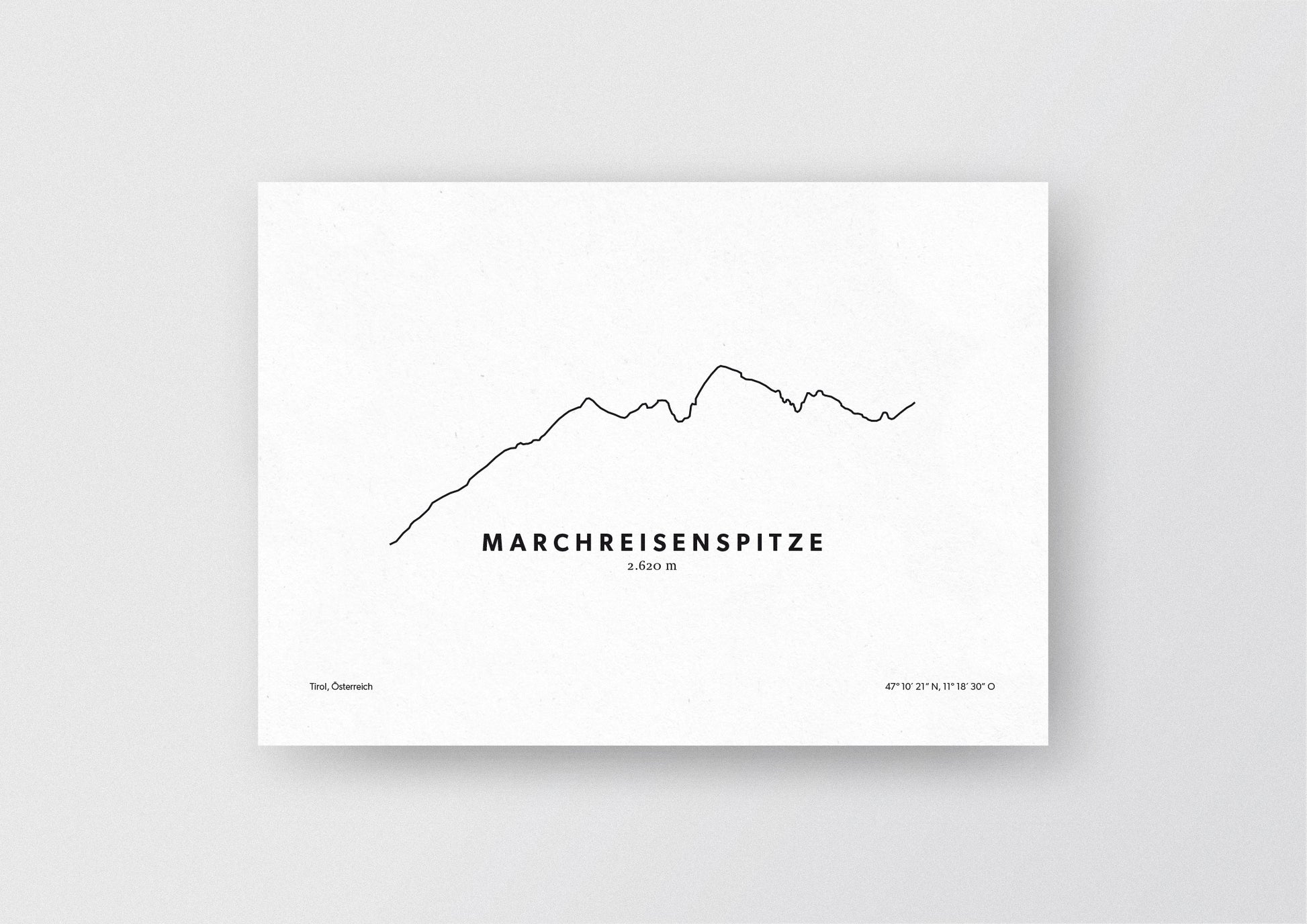 Minimalistische Illustration der Marchreisenspitze in Tirol, als stilvoller Einrichtungsgegenstand für Zuhause.