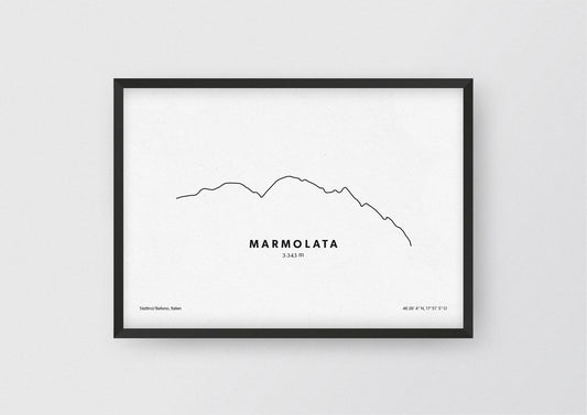 Minimalistische Illustration des Marmolata in den Dolomiten, als stilvoller Einrichtungsgegenstand für Zuhause.