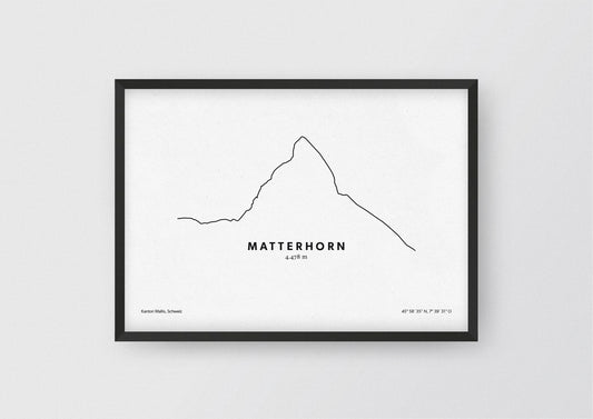 Minimalistische Illustration des Matterhon in der Schweiz, als stilvoller Einrichtungsgegenstand für Zuhause.