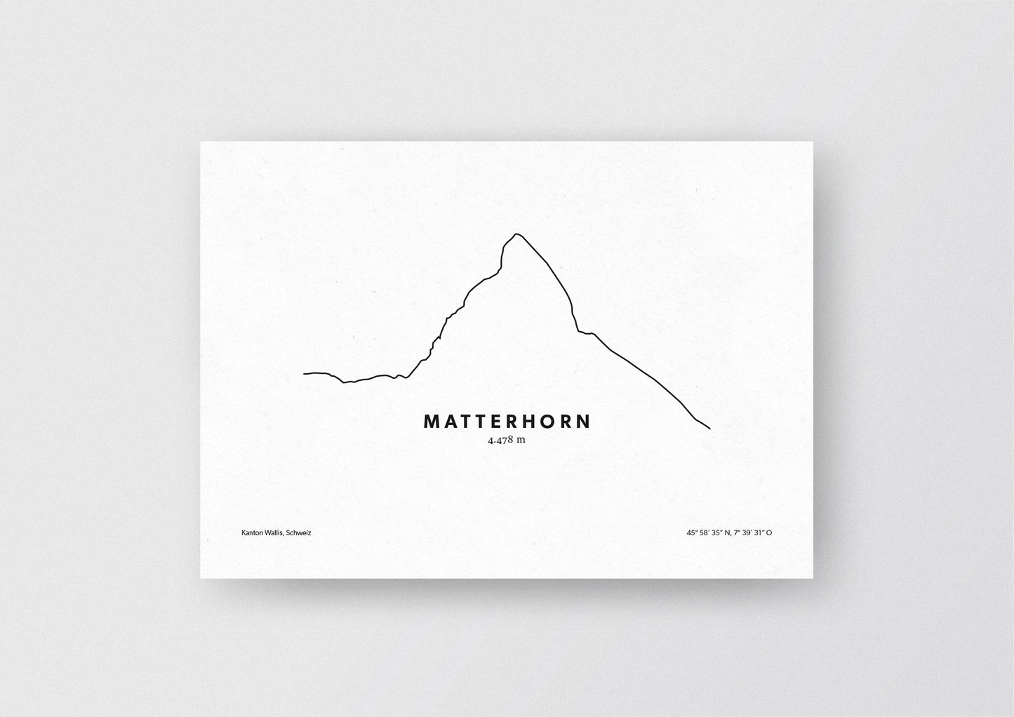 Minimalistische Illustration des Matterhon in der Schweiz, als stilvoller Einrichtungsgegenstand für Zuhause.