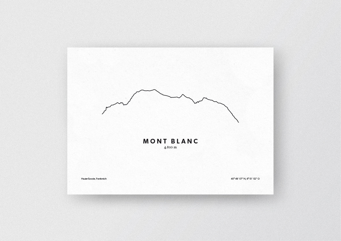 Minimalistische Illustration des Mont Blanc, dem höchsten Berg der Alpen, als stilvoller Einrichtungsgegenstand für Zuhause.