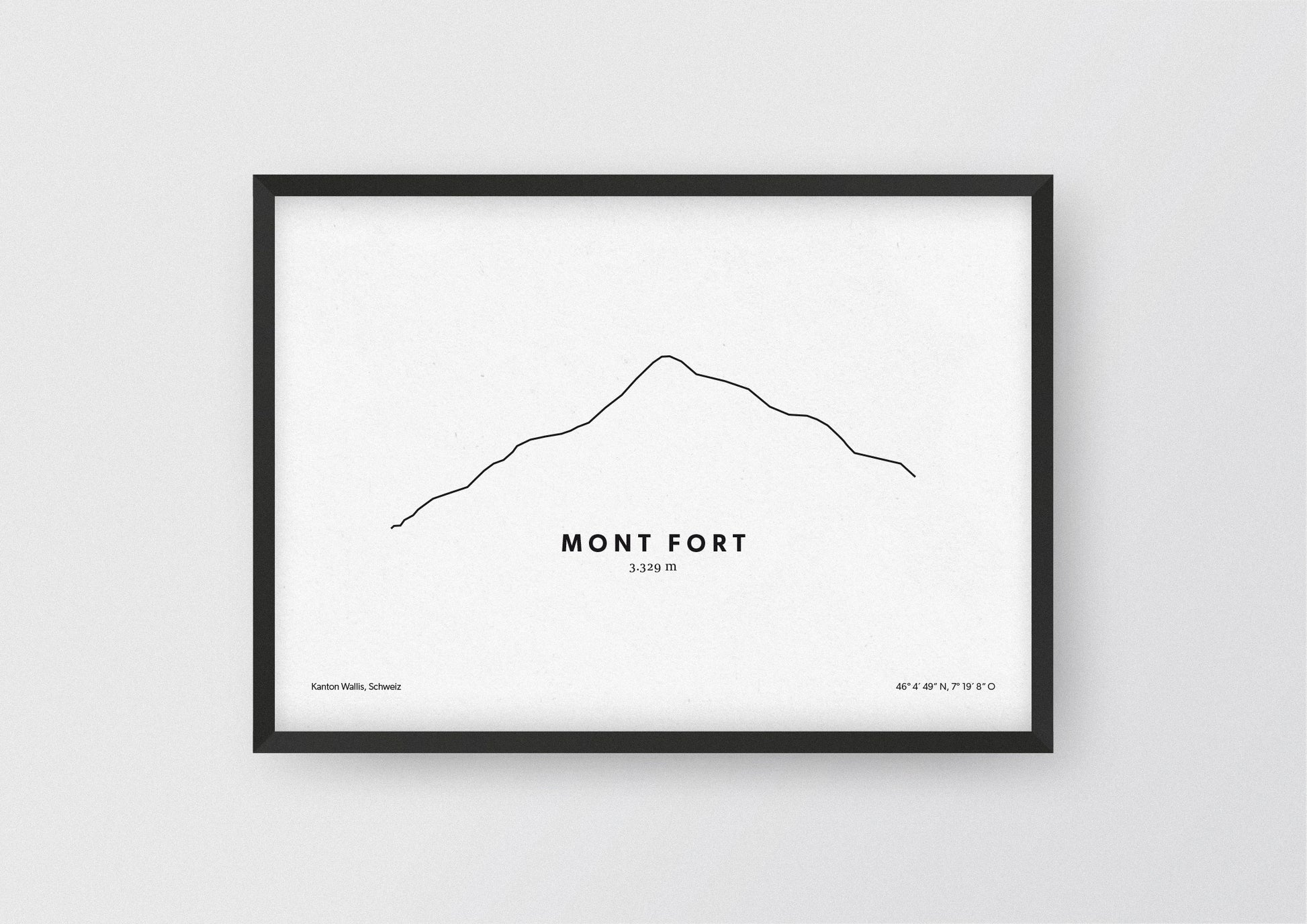Minimalistische Illustration des Mont Fort in den Walliser Alpen, als stilvoller Einrichtungsgegenstand für Zuhause.