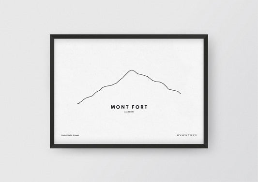 Minimalistische Illustration des Mont Fort in den Walliser Alpen, als stilvoller Einrichtungsgegenstand für Zuhause.