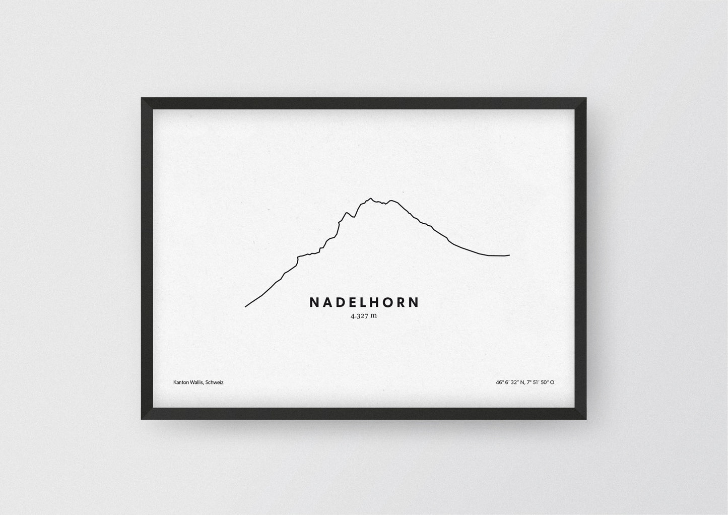 Minimalistische Illustration des Nadelhorn in den Walliser Alpen, als stilvoller Einrichtungsgegenstand für Zuhause.