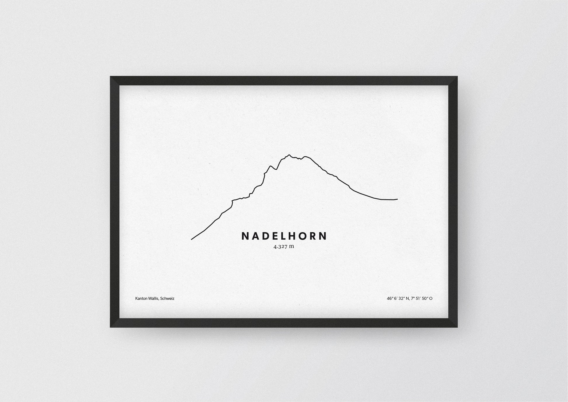 Minimalistische Illustration des Nadelhorn in den Walliser Alpen, als stilvoller Einrichtungsgegenstand für Zuhause.