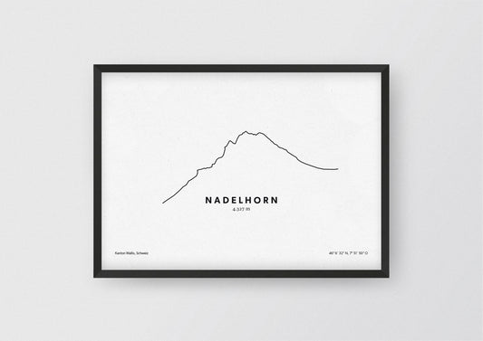 Minimalistische Illustration des Nadelhorn in den Walliser Alpen, als stilvoller Einrichtungsgegenstand für Zuhause.