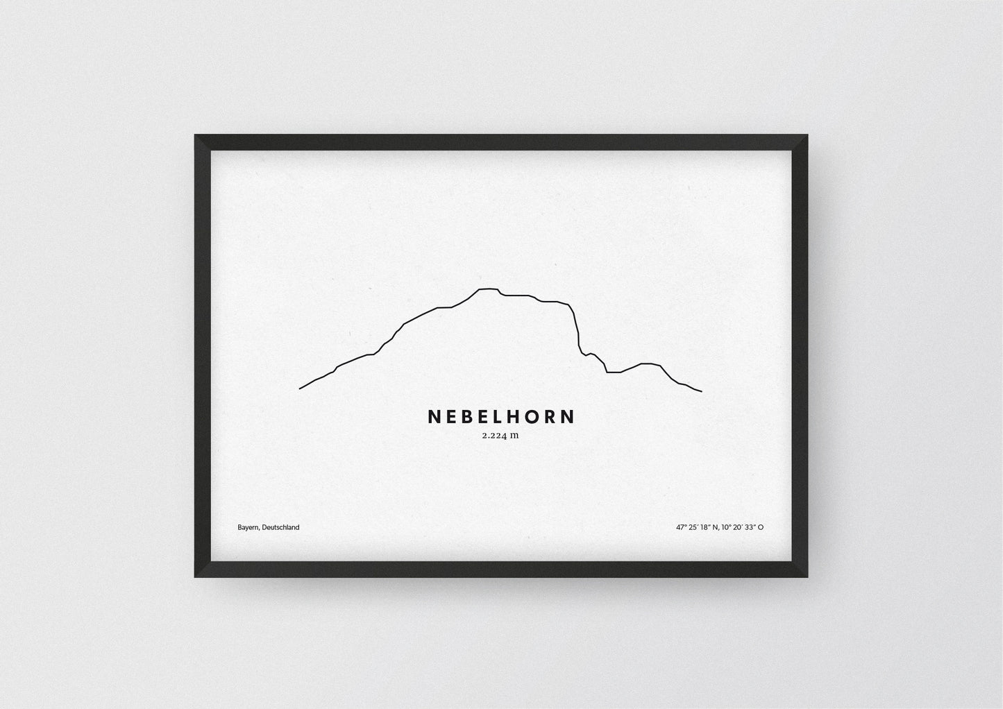 Minimalistische Illustration des Nebelhorn in den Allgäuer Alpen, als stilvoller Einrichtungsgegenstand für Zuhause.