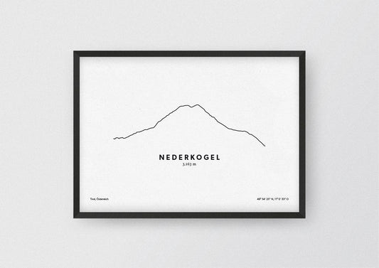 Minimalistische Illustration des Nederkogel, einem der dominierenden Berge im inneren Ötztal, als stilvoller Einrichtungsgegenstand für Zuhause.