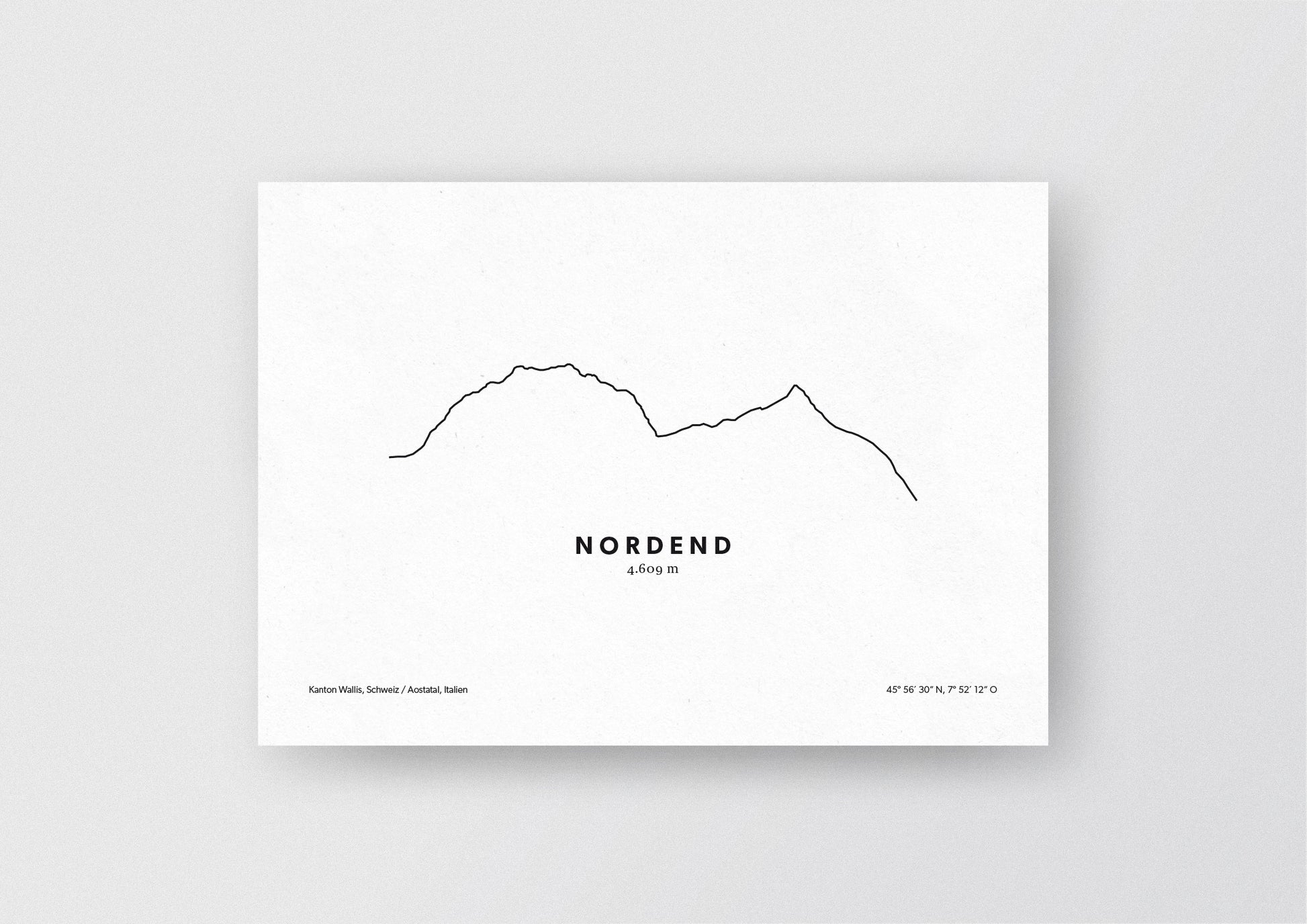 Minimalistische Illustration des Nordend einem Nebengipfel der Dufourspitze im Massiv des Monte Rosa, als stilvoller Einrichtungsgegenstand für Zuhause.