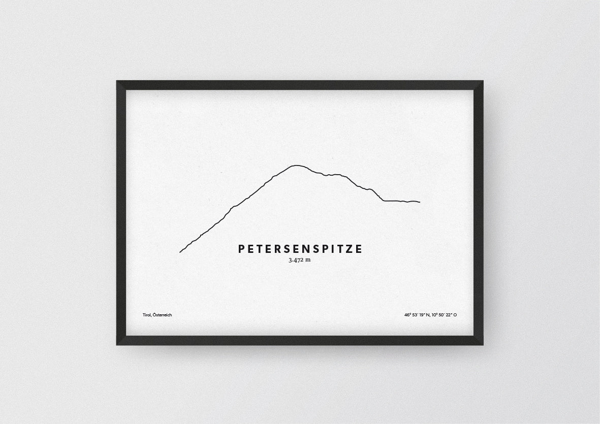 Minimalistische Illustration der Petersenspitze in den Ötztaler Alpen in Tirol, als stilvoller Einrichtungsgegenstand für Zuhause.