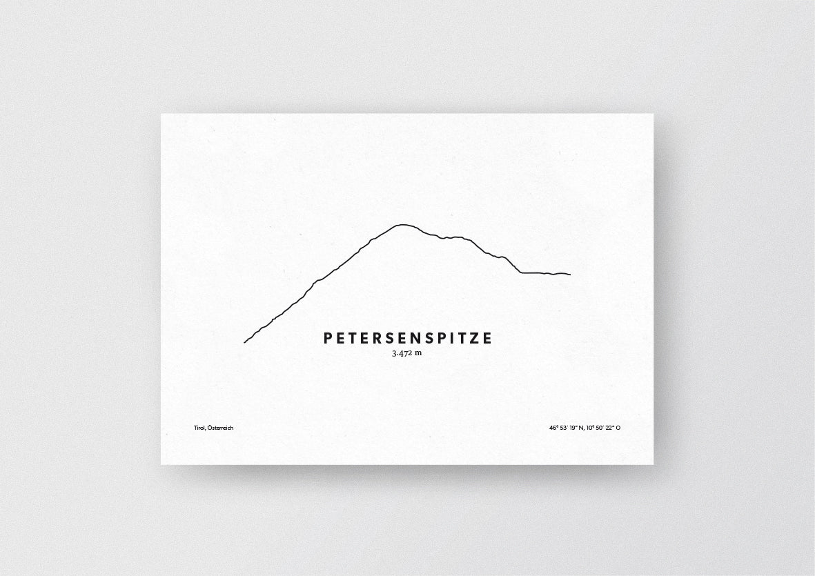 Minimalistische Illustration der Petersenspitze in den Ötztaler Alpen in Tirol, als stilvoller Einrichtungsgegenstand für Zuhause.