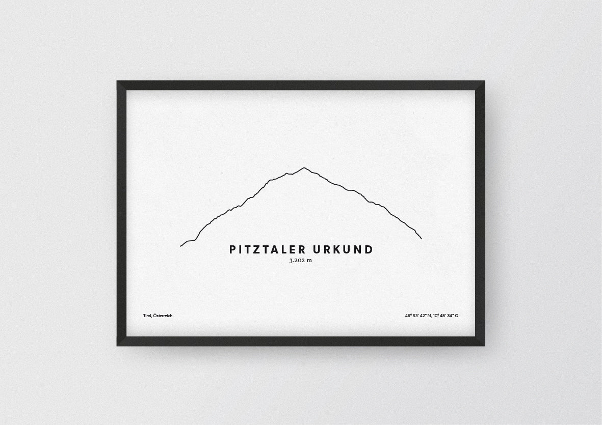 Minimalistische Illustration des Pitztaler Urkund, in den Ötztaler Alpen in Tirol, als stilvoller Einrichtungsgegenstand für Zuhause.