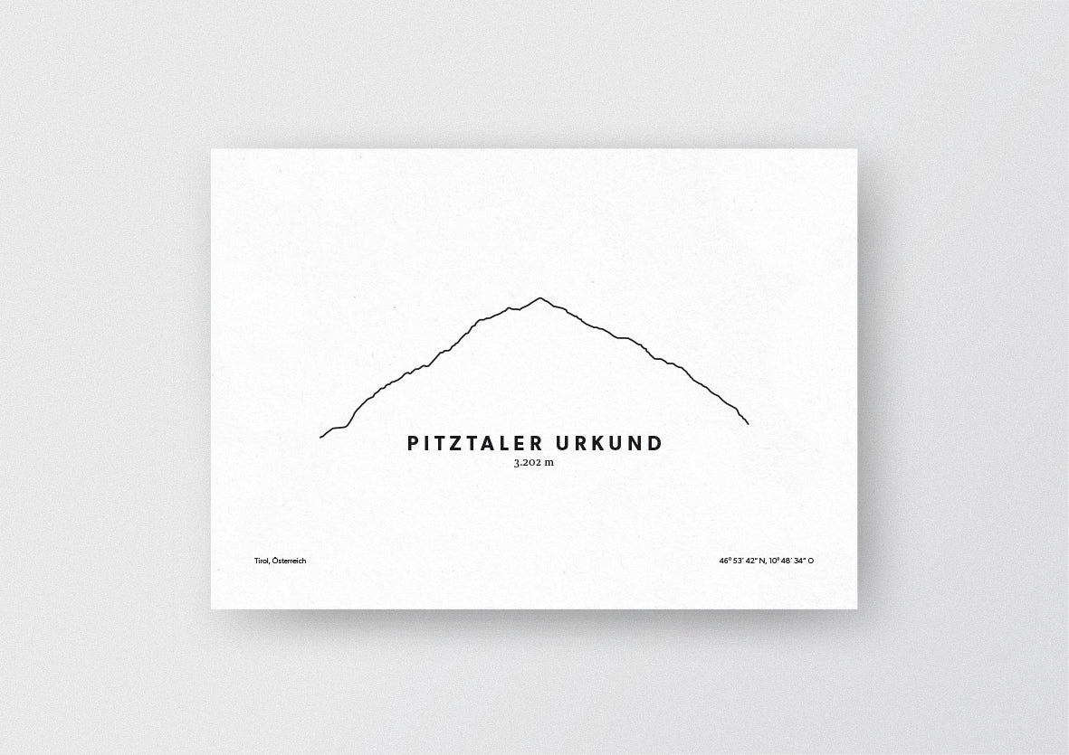 Minimalistische Illustration des Pitztaler Urkund, in den Ötztaler Alpen in Tirol, als stilvoller Einrichtungsgegenstand für Zuhause.