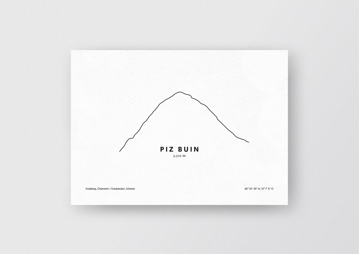 Minimalistische Illustration des Piz Buin auf der Grenze zwischen Österreich und der Schweiz, als stilvoller Einrichtungsgegenstand für Zuhause.