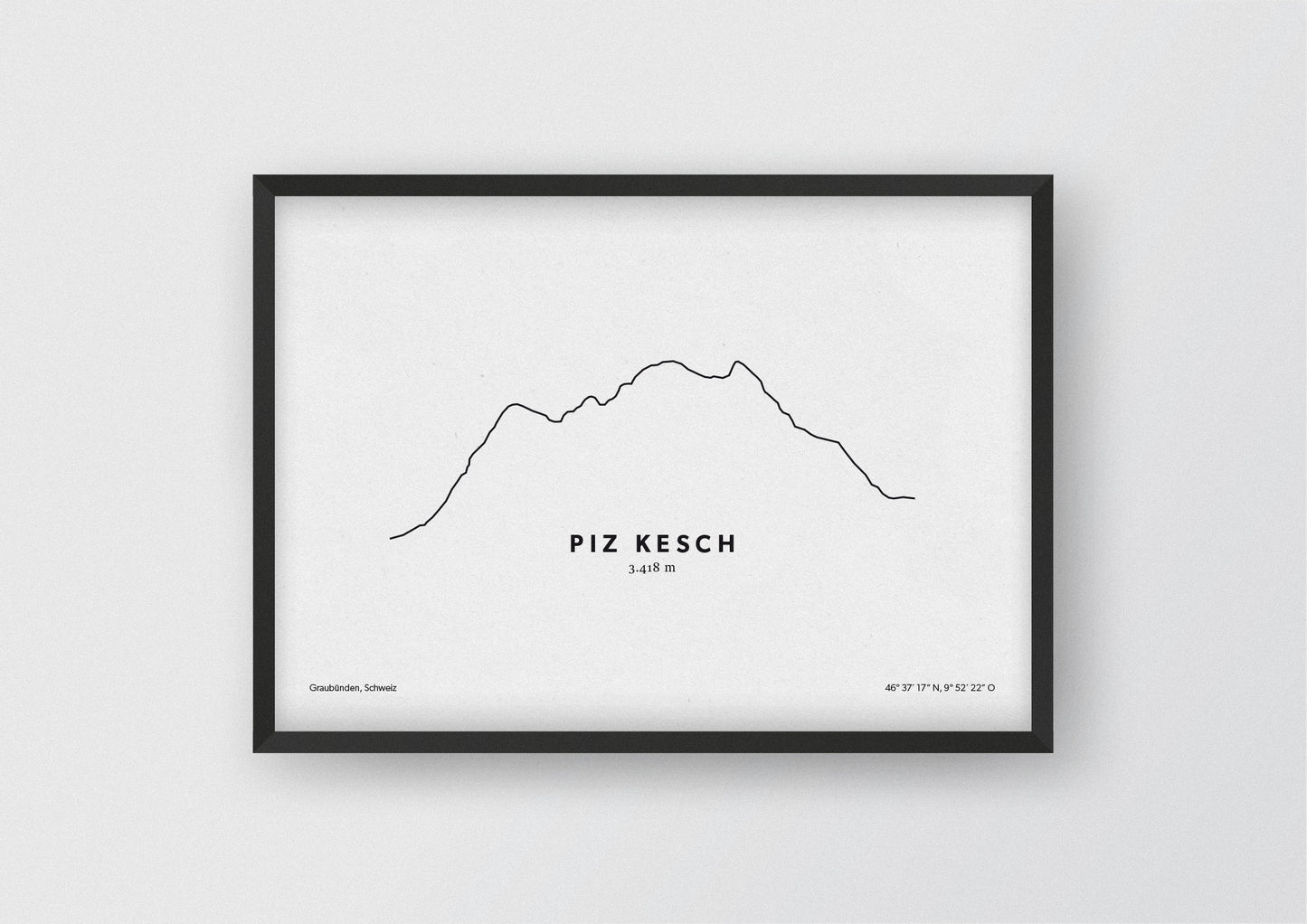 Minimalistische Illustration des Piz Kesch, dem höchsten Berg der Albula-Alpen, als stilvoller Einrichtungsgegenstand für Zuhause.