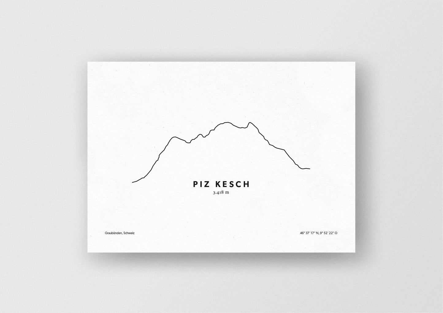 Minimalistische Illustration des Piz Kesch, dem höchsten Berg der Albula-Alpen, als stilvoller Einrichtungsgegenstand für Zuhause.