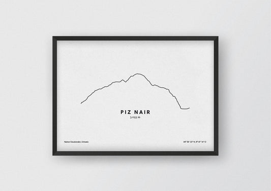 Minimalistische Illustration des Piz Nair, dem Hausberg von St. Moritz im schweizerischen Kanton Graubünden, als perfekte Erinnerung an deinen Bergmoment und als stilvoller Einrichtungsgegenstand für dein Zuhause.