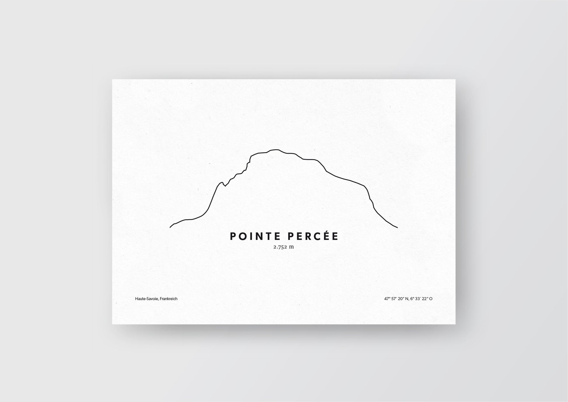 Minimalistische Illustration des Pointe Percée, dem höchsten Berg im Aravis-Gebirge der französischen Voralpen in Haute-Savoie, als stilvoller Einrichtungsgegenstand für Zuhause.