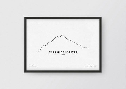 Minimalistische Illustration der Pyramidenspitze im Kaisergebirge in Tirol, als stilvoller Einrichtungsgegenstand für Zuhause.