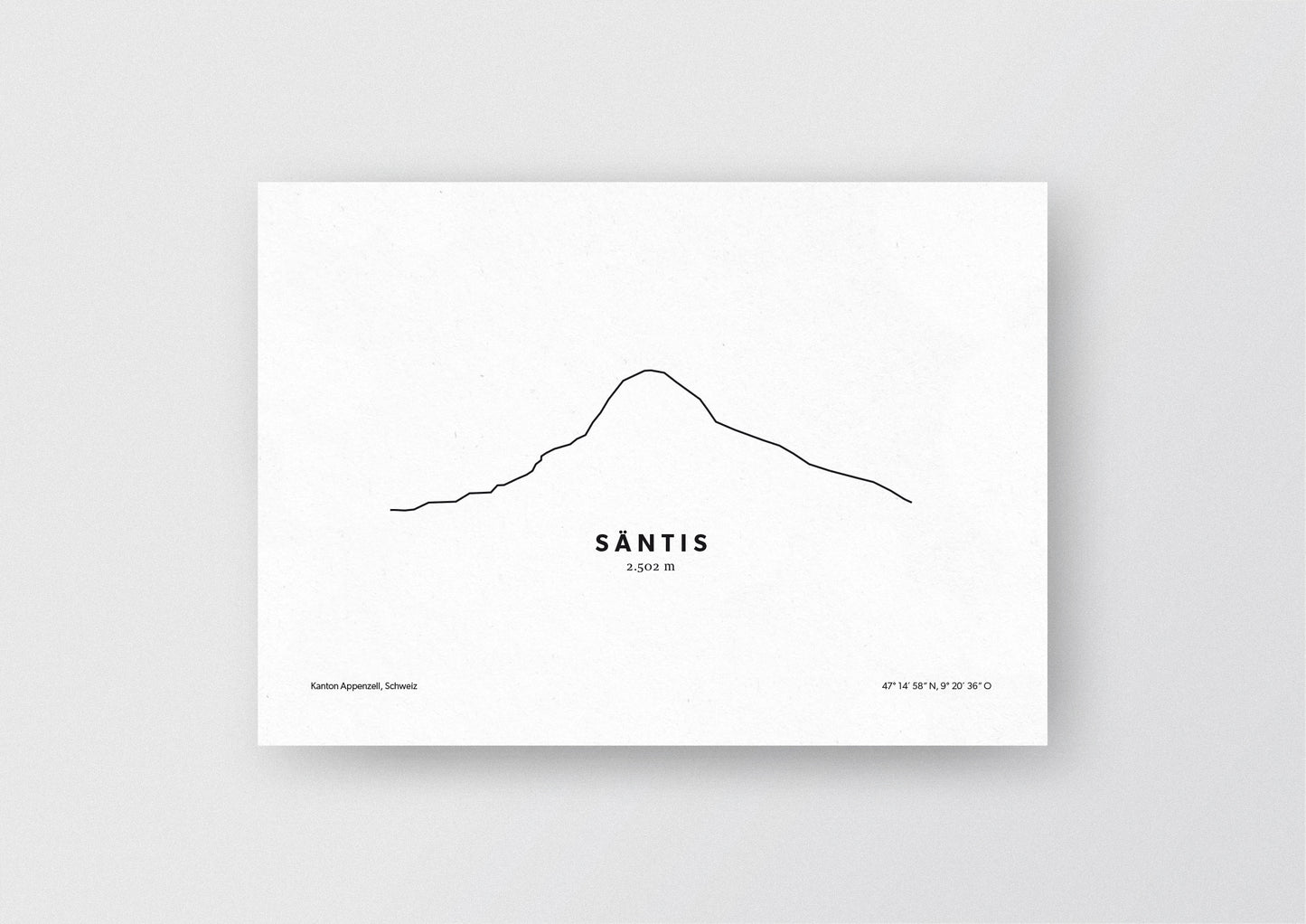 Minimalistische Illustration des Säntis, dem höchsten Berg der Appenzeller Alpen, als stilvoller Einrichtungsgegenstand für Zuhause.