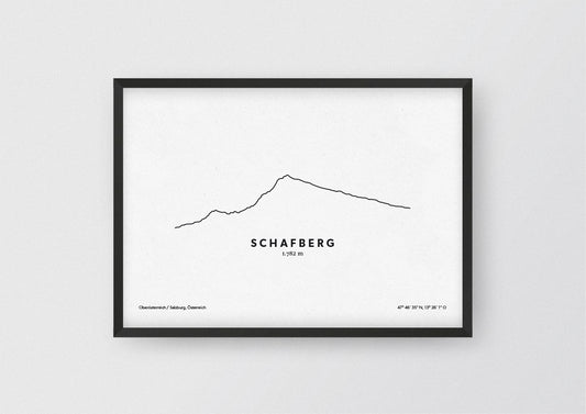 Minimalistische Illustration des Schafberg, in der Grenzregion von Salzburg und Oberösterreich, als stilvoller Einrichtungsgegenstand für Zuhause.