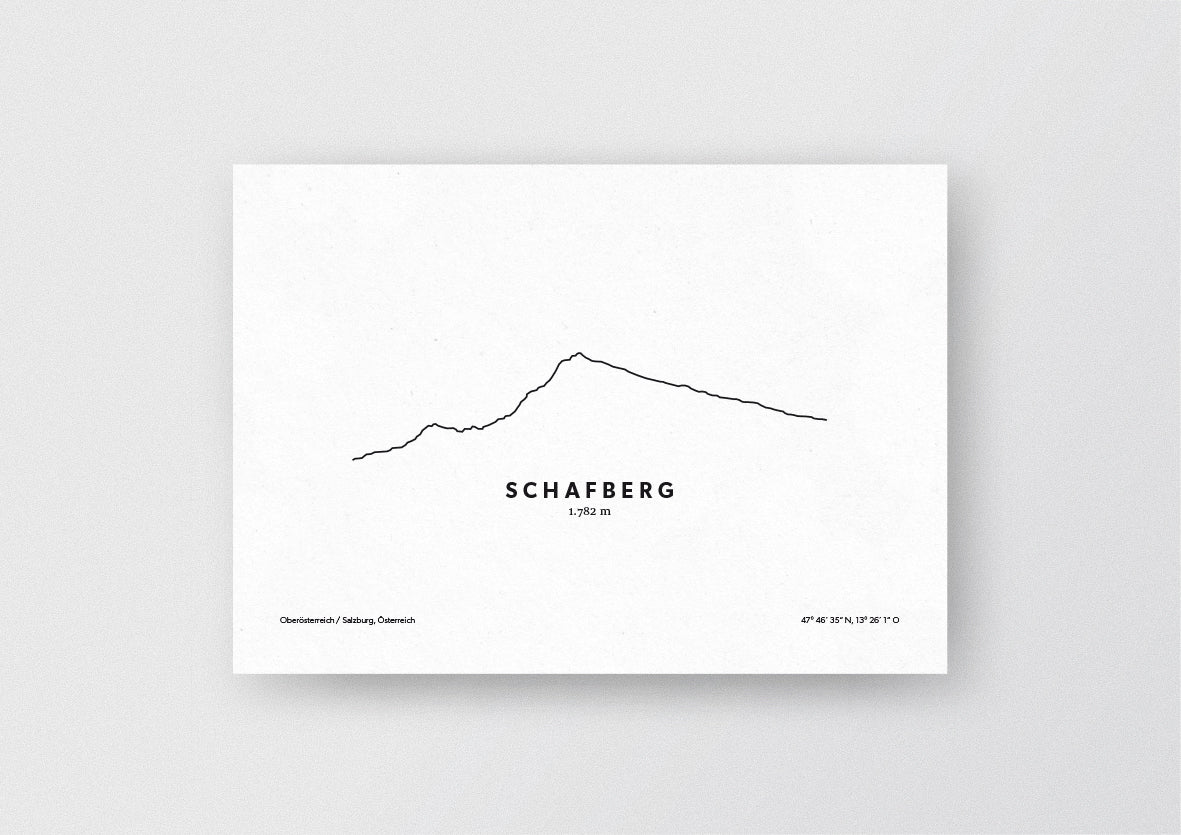 Minimalistische Illustration des Schafberg, in der Grenzregion von Salzburg und Oberösterreich, als stilvoller Einrichtungsgegenstand für Zuhause.