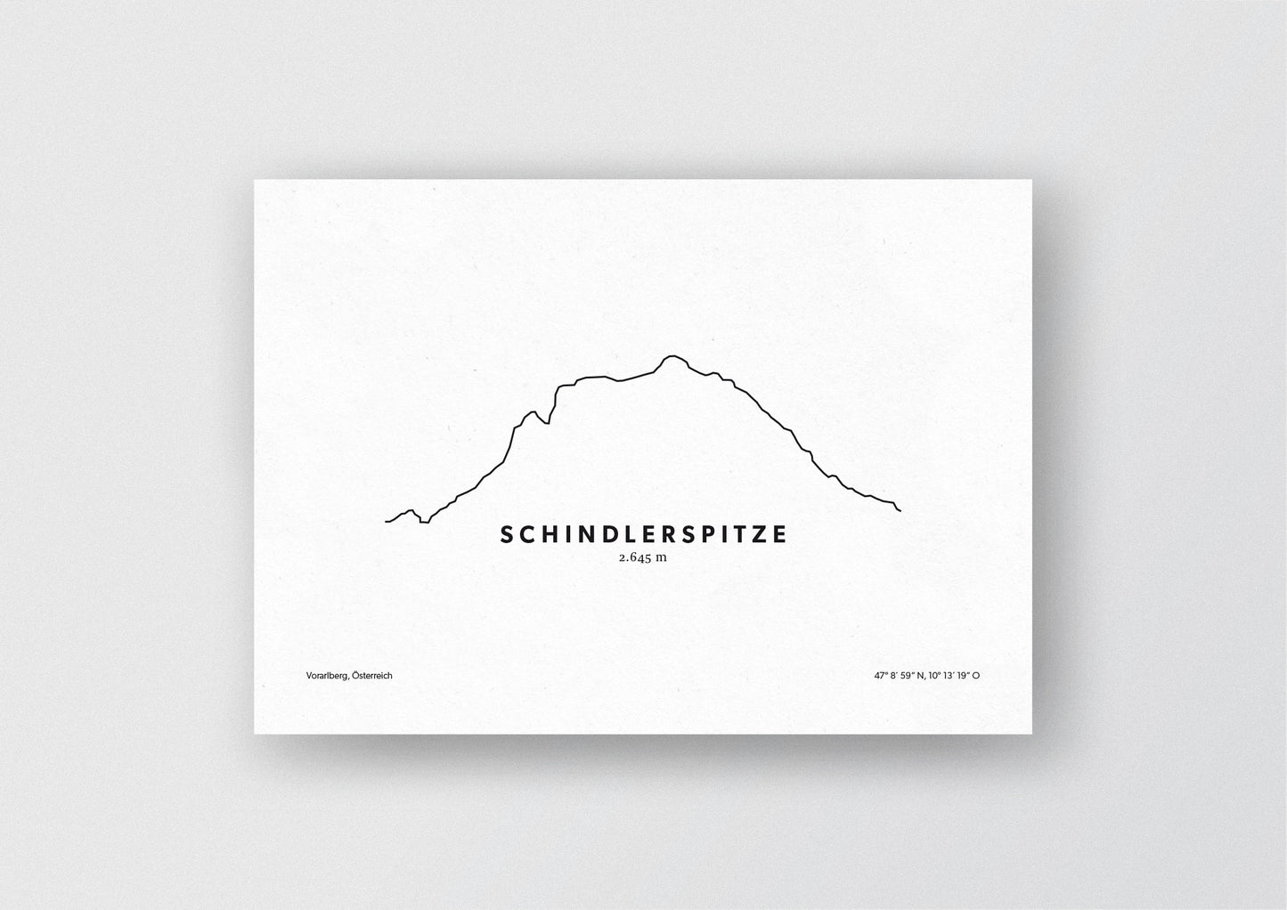 Minimalistische Illustration der Schindlerspitze in Vorarlberg, als stilvoller Einrichtungsgegenstand für Zuhause.