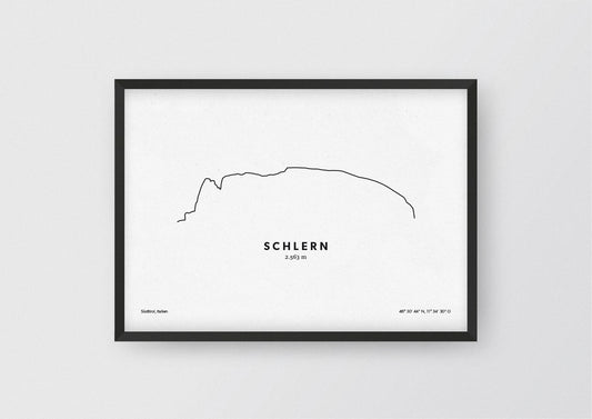 Minimalistische Illustration des Schlern in den Südtiroler Dolomiten, als stilvoller Einrichtungsgegenstand für Zuhause.