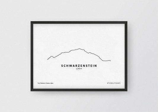Minimalistische Illustration des Schwarzenstein, im Hauptkamm der Zillertaler Alpen, als stilvoller Einrichtungsgegenstand für Zuhause.