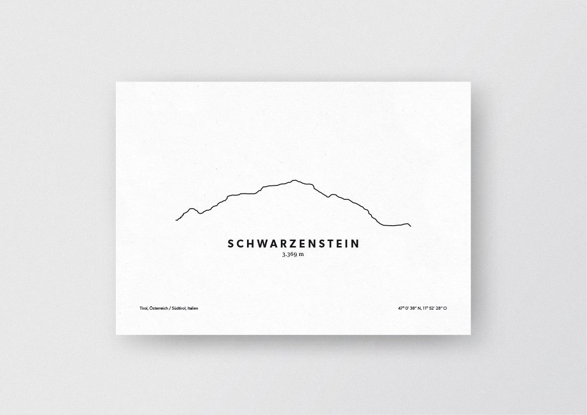 Minimalistische Illustration des Schwarzenstein, im Hauptkamm der Zillertaler Alpen, als stilvoller Einrichtungsgegenstand für Zuhause.