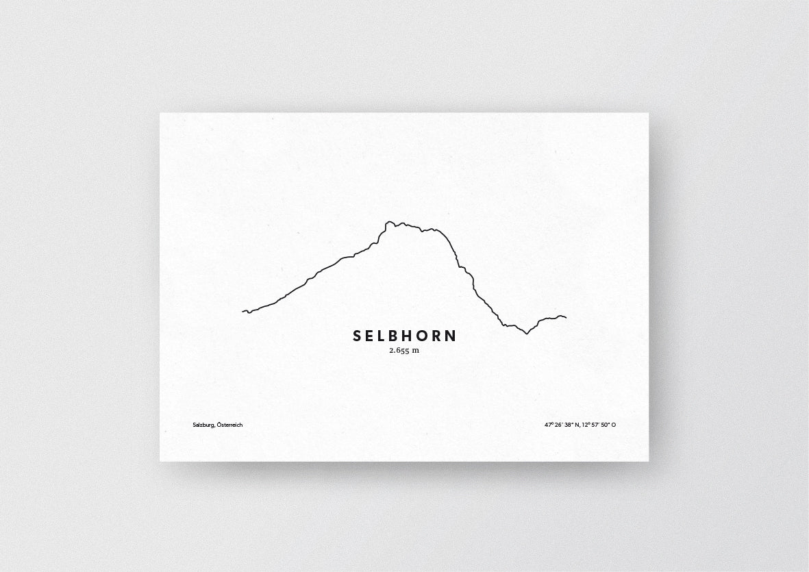 Minimalistische Illustration des Selbhorn, dem höchste Gipfel des Steinernen Meeres, als stilvoller Einrichtungsgegenstand für Zuhause.