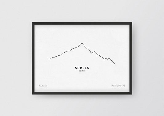 Minimalistische Illustration des Serles in Tirol, als stilvoller Einrichtungsgegenstand für Zuhause.