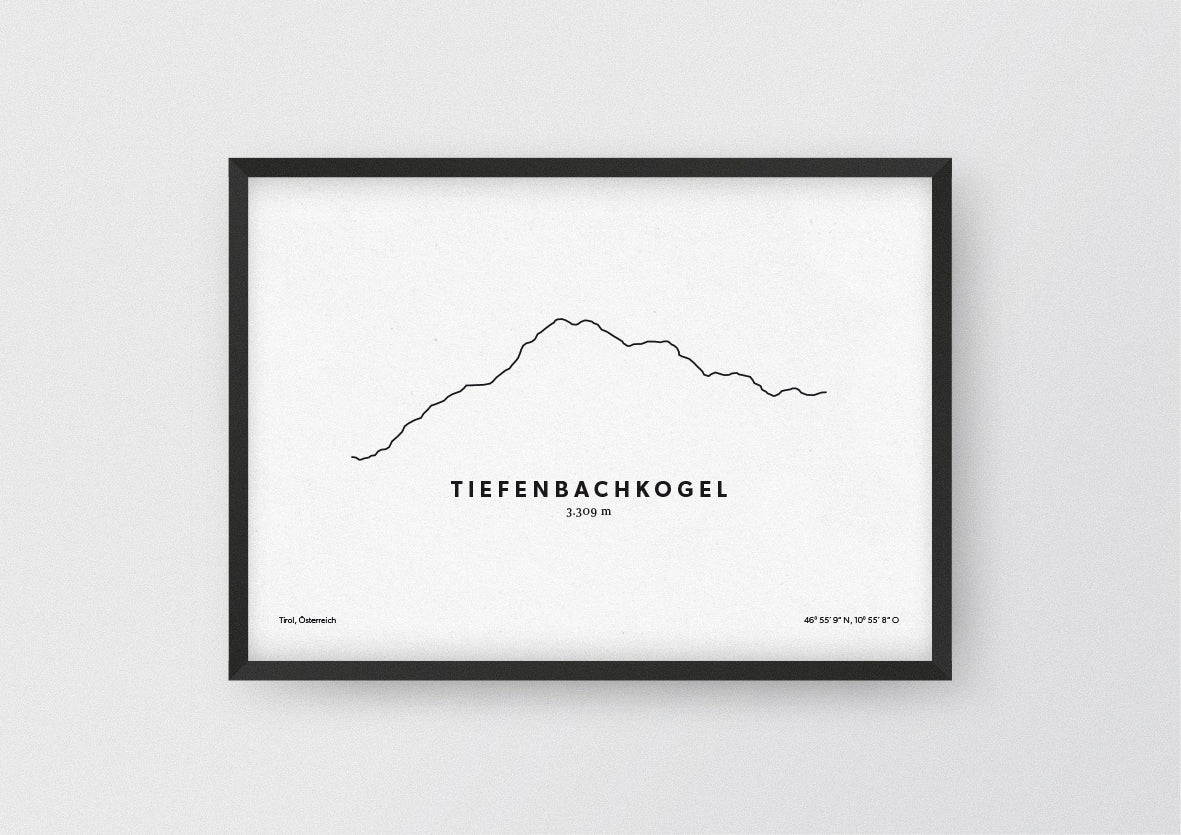 Minimalistische Illustration des Tiefenbachkogel in Sölden, als stilvoller Einrichtungsgegenstand für Zuhause.