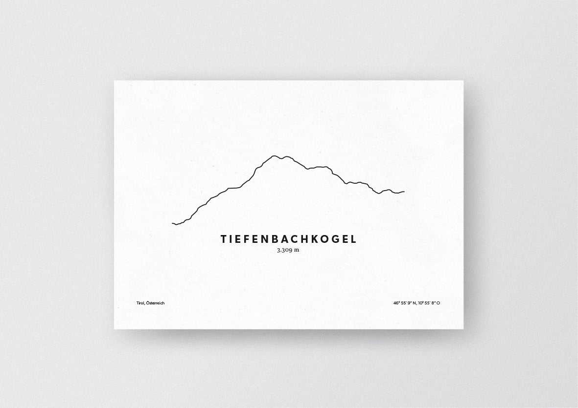 Minimalistische Illustration des Tiefenbachkogel in Sölden, als stilvoller Einrichtungsgegenstand für Zuhause.
