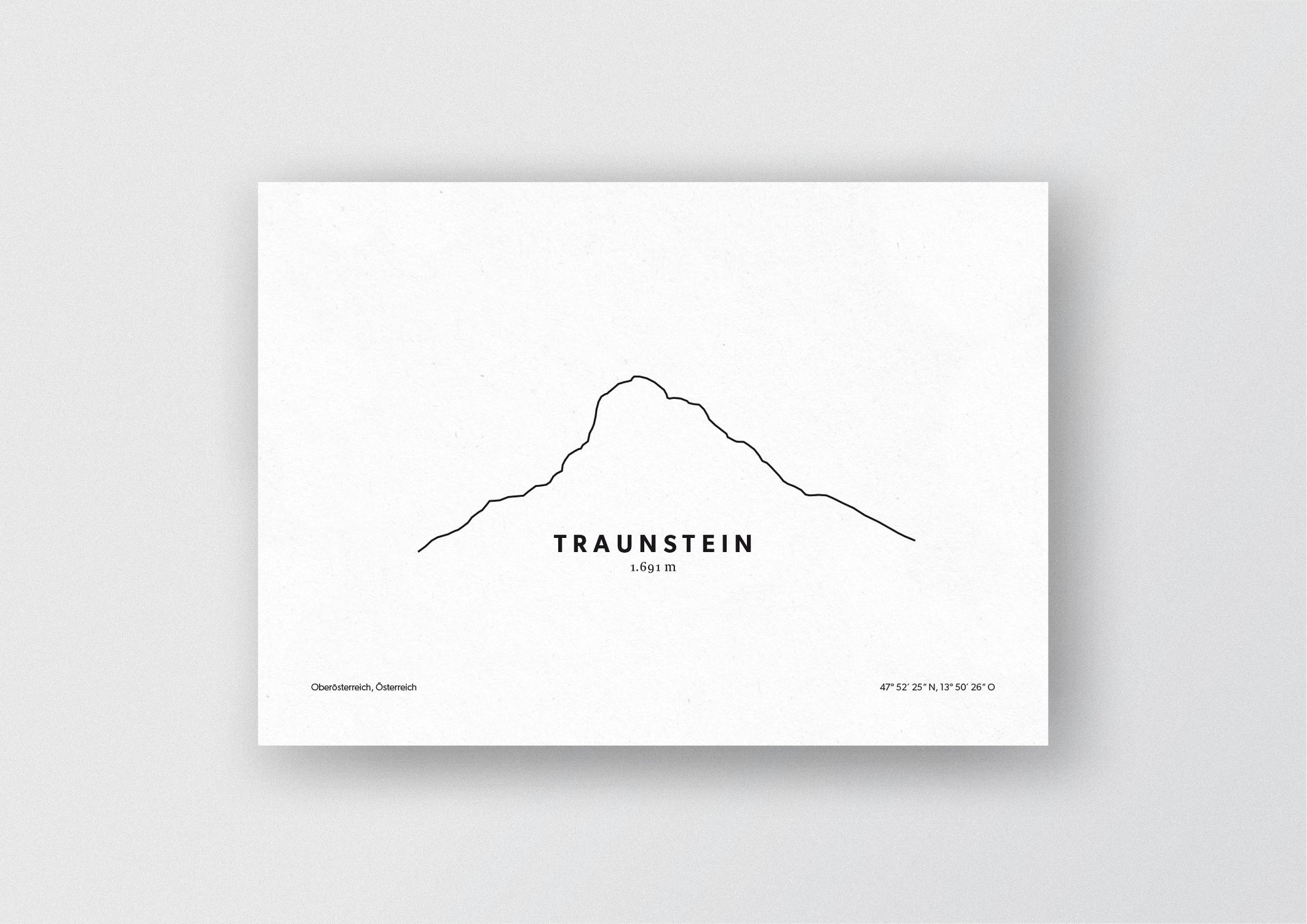 Minimalistische Illustration des Traunstein am Ostufer des Traunsees im Bezirk Gmunden, als stilvoller Einrichtungsgegenstand für Zuhause.