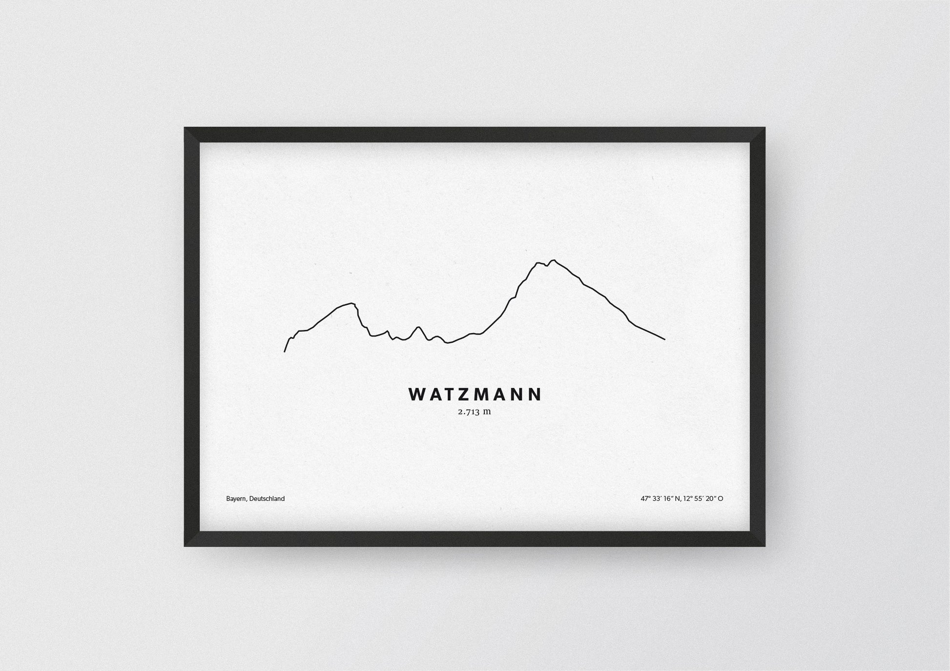 Minimalistische Illustration des Watzmann in den Berchtesgadener Alpen, als stilvoller Einrichtungsgegenstand für Zuhause.
