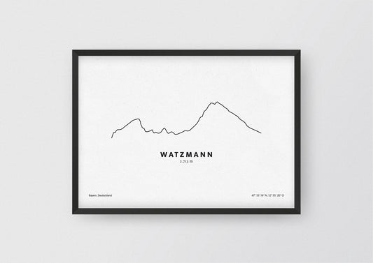 Minimalistische Illustration des Watzmann in den Berchtesgadener Alpen, als stilvoller Einrichtungsgegenstand für Zuhause.