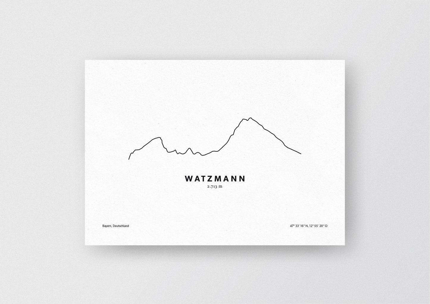 Minimalistische Illustration des Watzmann in den Berchtesgadener Alpen, als stilvoller Einrichtungsgegenstand für Zuhause.