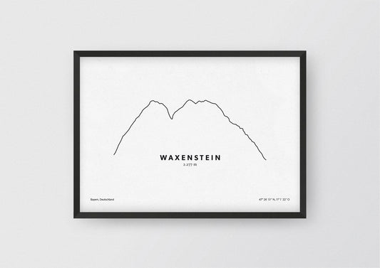 Minimalistische Illustration des Waxenstein im Wettersteingebirge, als stilvoller Einrichtungsgegenstand für Zuhause.