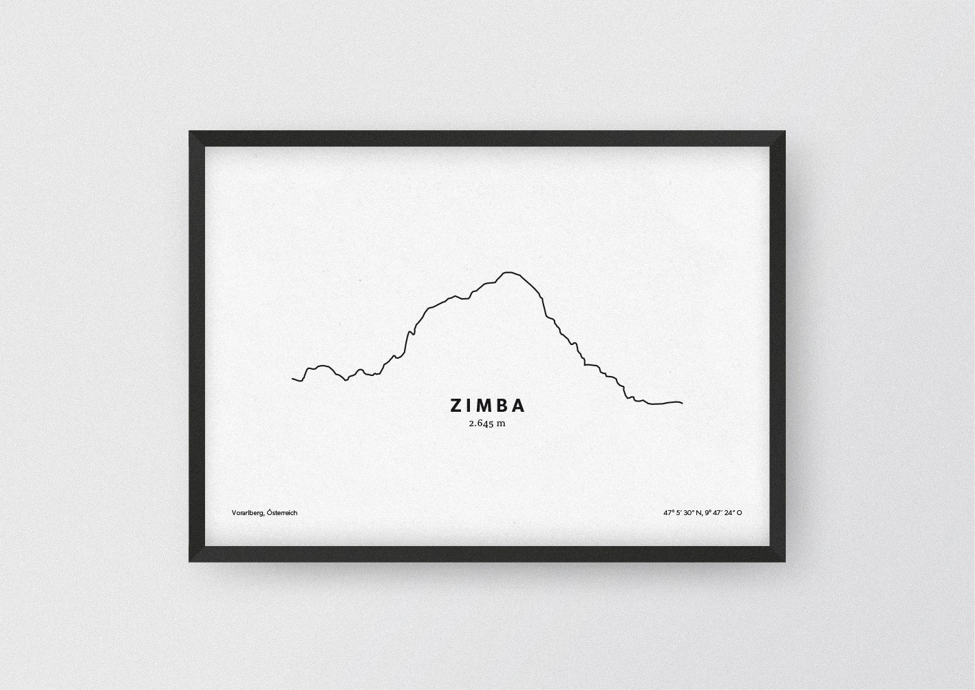 Minimalistische Illustration der Zimba im Rätikon, einer Gebirgsgruppe der westlichen Zentralalpen (Ostalpen) im österreichischen Bundesland Vorarlberg, als stilvoller Einrichtungsgegenstand für Zuhause.