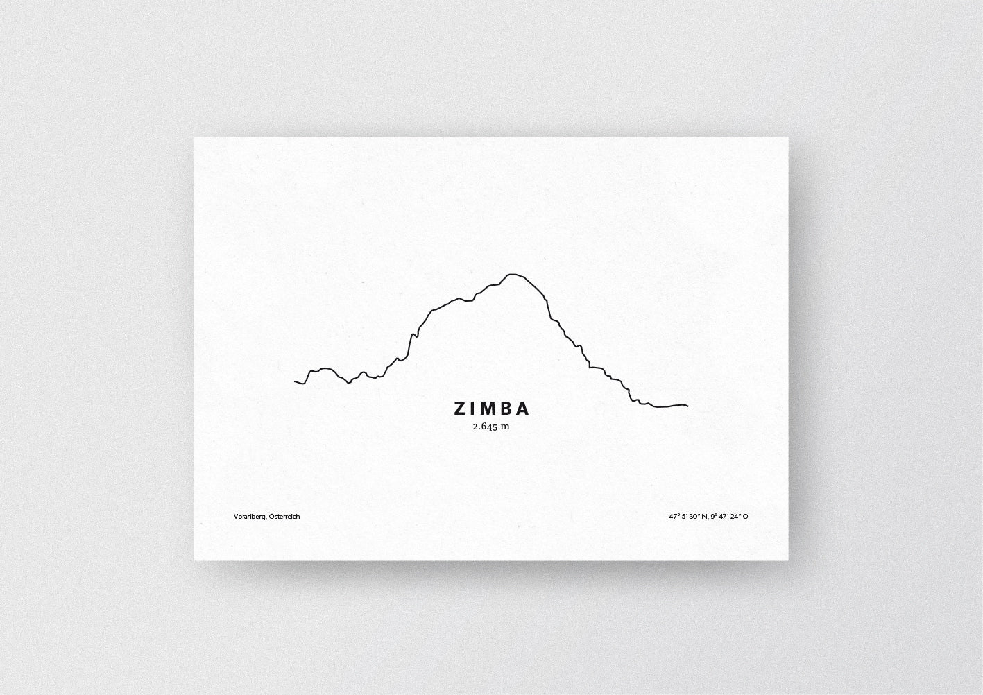 Minimalistische Illustration der Zimba im Rätikon, einer Gebirgsgruppe der westlichen Zentralalpen (Ostalpen) im österreichischen Bundesland Vorarlberg, als stilvoller Einrichtungsgegenstand für Zuhause.