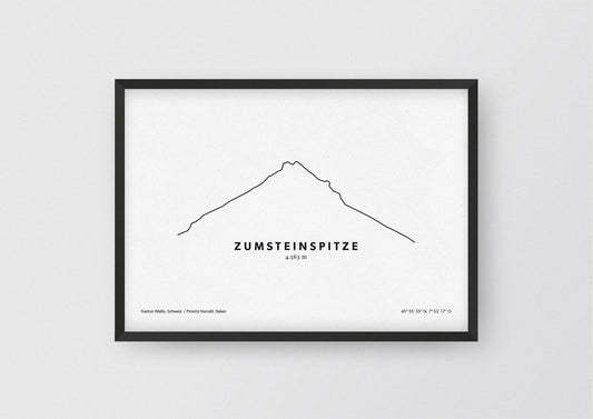 Minimalistische Illustration der Zumsteinspitze in den Walliser Alpen, als stilvoller Einrichtungsgegenstand für Zuhause.
